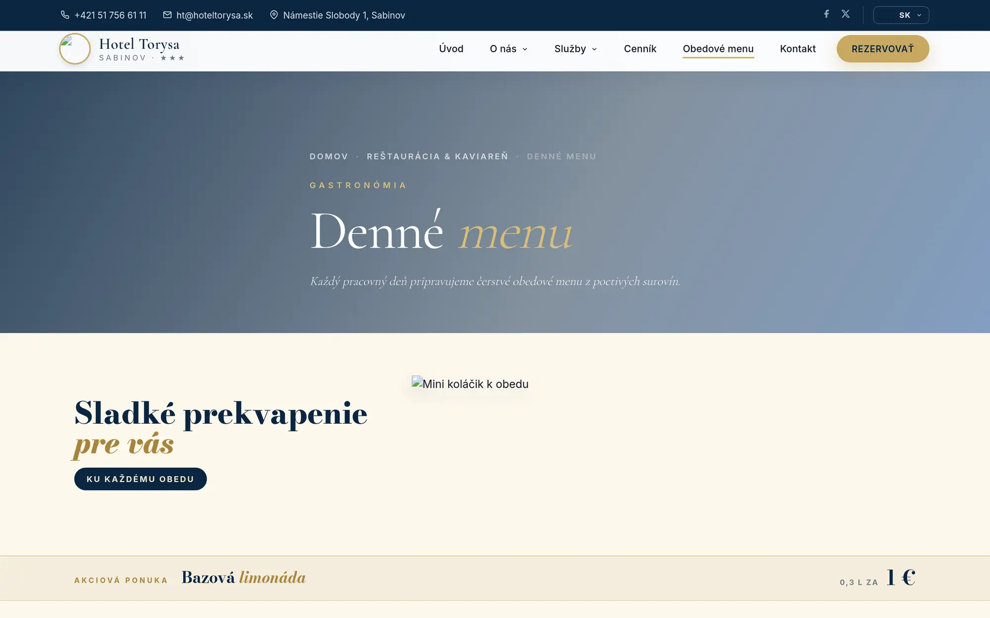 Daily menu on the Hotel Torysa website